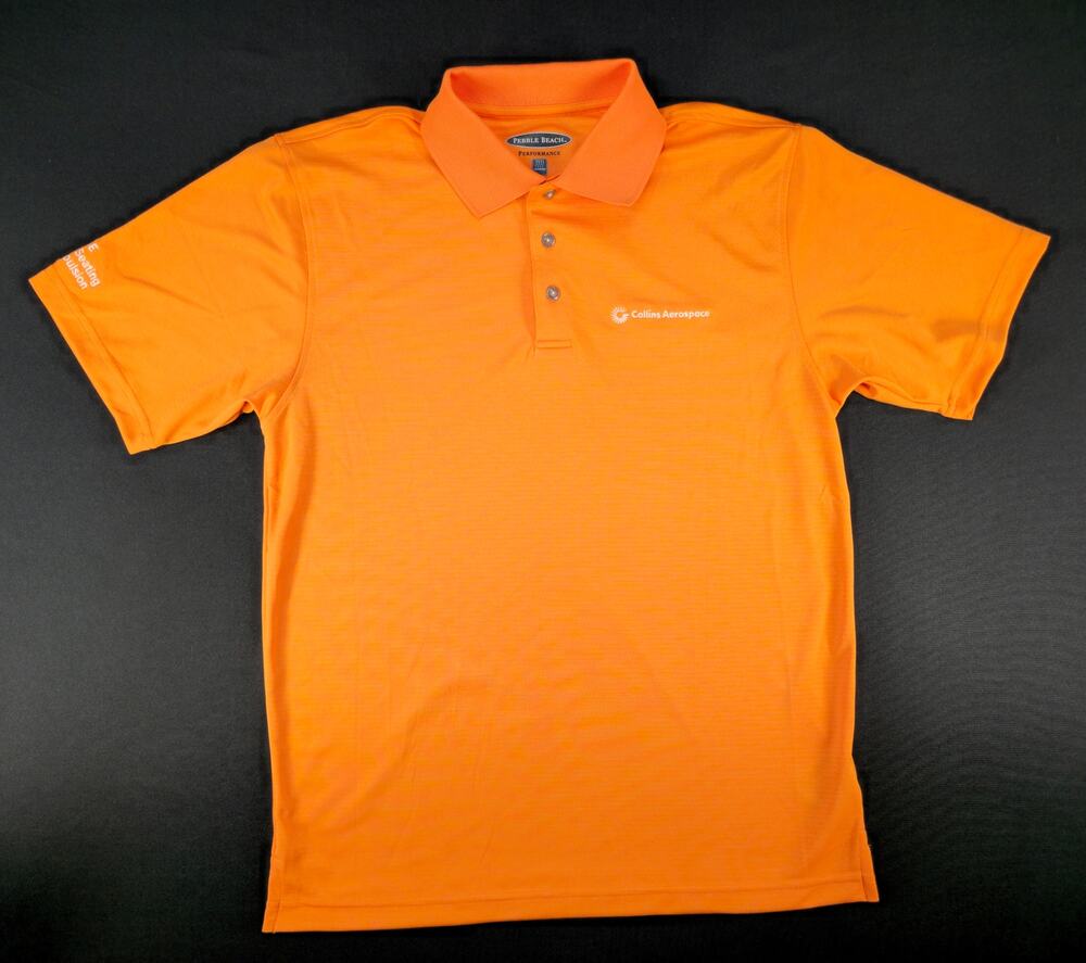 Pebble‎ Beach Performance Polo Shirt Men's M Orange Collins Aerospace Golf Polo
